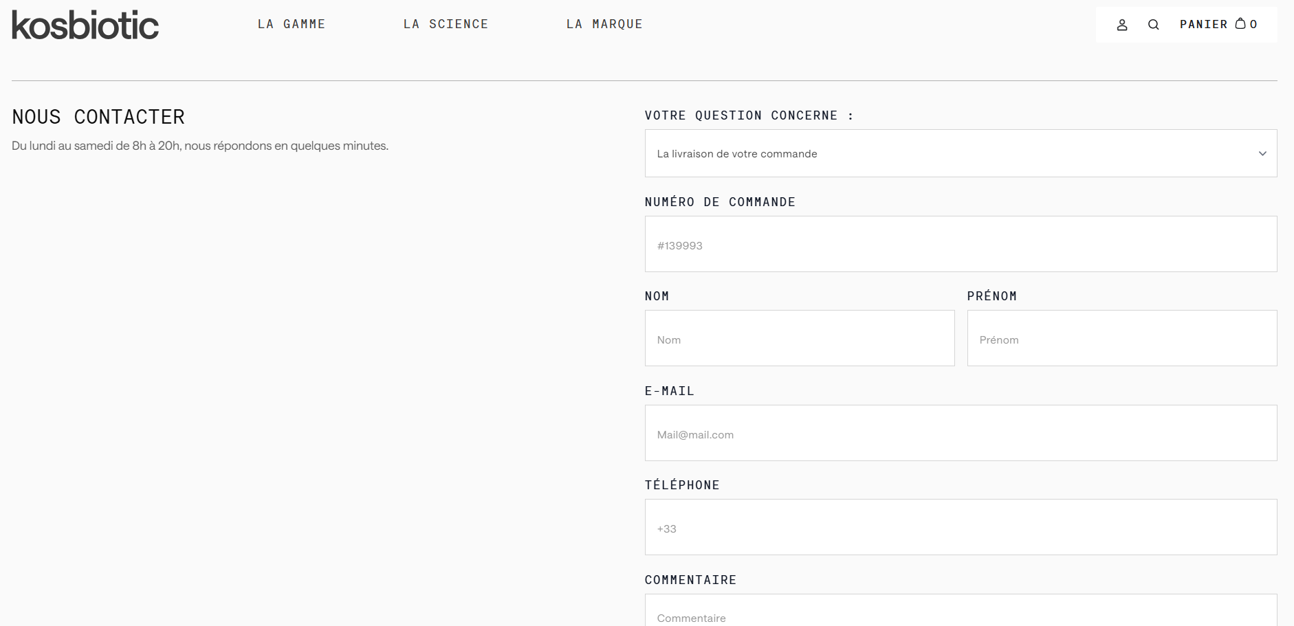 kosbiotic formulaire de contact